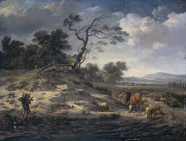  Landscape with cattle on a country road.